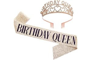 DENUOTOP Birthday Sash and Tiara Gold Birthday Queen Crown Headband Crystal Rhinestone Crown for Happy Birthday Gift Party Accessories, Favors, Decorations