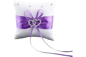 Gemini_mall® Coussin double cœur avec strass pour alliances Violet 10 x 10 cm