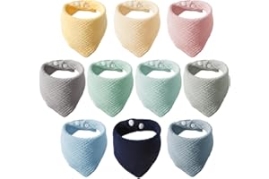 XPJBKC 10 Stück Dreieckstuch Lätzchen Baby, 4-Lagige Saugfähige und Weiche Musselin Halstuch Sabberlätzchen mit 2 Verstellbaren Druckknöpfen für Junge und Mädchen