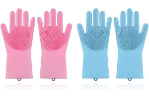 DAKLOP Guanti doccia in silicone (2 paia) con spazzole massaggianti per lavare cani, cura del pelo e sfilacciatura. Per doccia/vasca