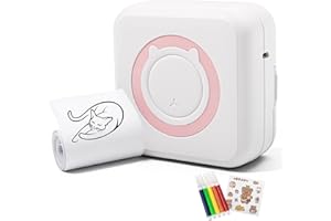FONCBIEN Mini impresora, impresora de fotos de bolsillo térmica portátil sin tinta integrada de 1200 mAh, impresora de etiquetas de mano compatible con iOS/Android para notas, bricolaje (rosa)