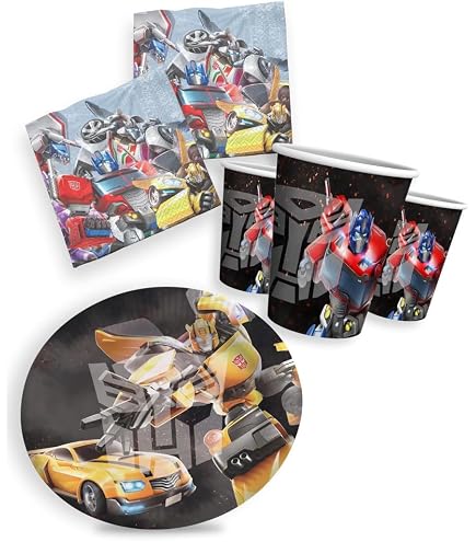 Transformers – Action Geburtstagsdeko Komplettset für Kinder - 92 tlg. Tischdeko Pappgeschirr für Kindergeburtstag & Mottopartys