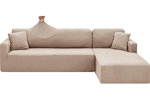 CHELZEN Housse de Canapé Elastique Peninsula en Forme de L, 2 Pièces Housses de Canapé d'angle, Housse de Canapé pour Chaise Longue avec Deux Taies d'oreiller (3 Place+3 Place, Kaki)
