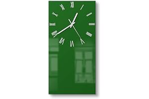 DEQORI Szklany zegar | poziomy 30 x 60 cm | jednokolorowy – ciemnozielony | duży zegar w rozmiarze XXL ze szkła | cichy zegar ścienny do salonu i kuchni | nowoczesny zegar przyciągający wzrok na