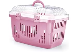 Patam trasportino rigido per cani e gatti con coperchio trasparente e apertura dall’alto 49 cm x 33 cm x 33 cm Made in Italy – Tino Rosa