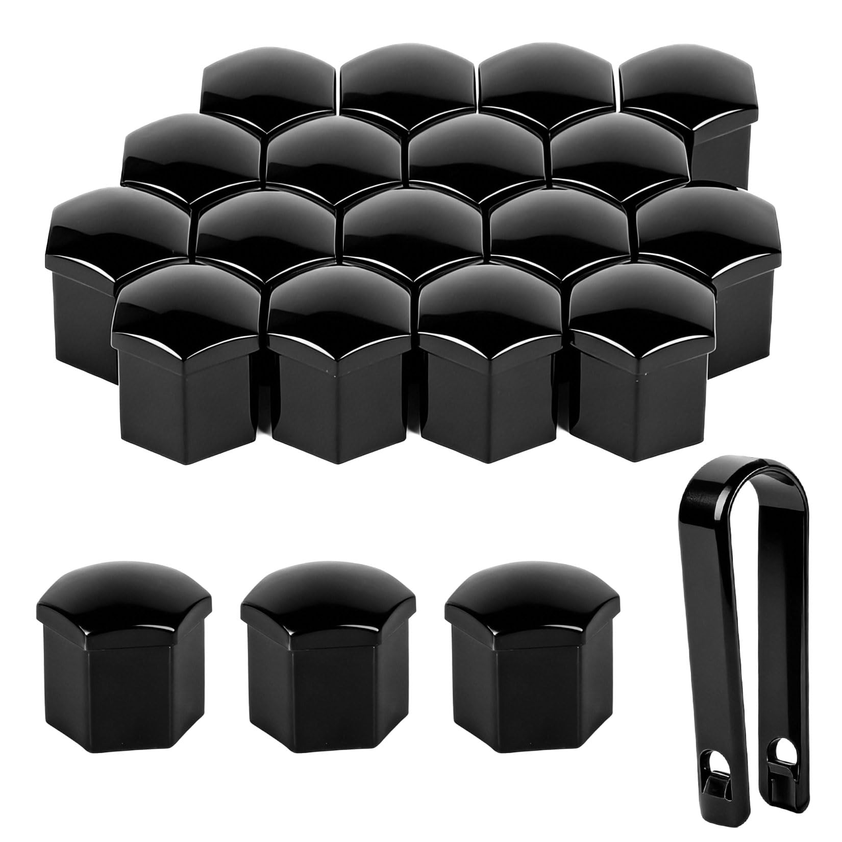 MUZHUPGUZ 20 Stück Auto Radschraubenkappen 19mm, Universal Auto Radmutterkappen 19mm, Radmuttern Kappen, Radschrauben Kappen, Radmutternabdeckung, Schraubenabdeckung für Autos (schwarz), mit 1 Clip - 1