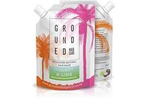 G R O U N D E D COFFEE SCRUB Grounded Deep Conditioning Hair Mask - 100g, For Dry, Coloured or Bleached Hair | Leave In Conditioner Treatment With Added Vitamins, Mineral & Anti-Oxidants | 100% Natural Coconut Oil & Lime Scent