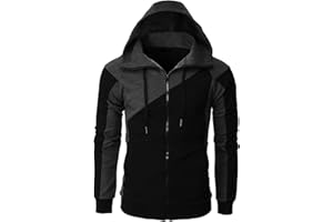 Ophestin Mens Hoody Full Zip Up Hooded Hoodie Sweatshirt Fleece Patchwork Jacket Solid Color Coat With Kanga Pocket