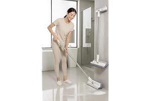 PUHBRHY 3 in 1 Multifunctional Floor Scrub Brush with Long Handle180°Rotating Stiff Bristle Scrape Brush for Cleaning Wall,Bathroom,Kitchen (White)