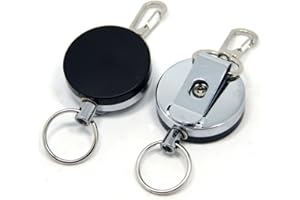 TOPIND Fliegenfischen Zinger Retractor Gürtelclip Rückseite mit Edelstahl-Angelwerkzeugkabel Metall einziehbarer Schlüsselanhänger von 2 Stück, weiß / schwarz