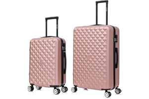 CELIMS - 2 Piece Luggage Sets | Cabin Suitcase + Large Suitcase | 55x40x20cm Cabin Luggage + Large Suitcase 4 Wheels Lightweight | Suitcase Set | Rose Gold