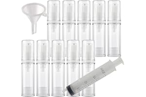 TIANZD 10 Stück Leerer Klein 5ml Transparent Airless Pumpspender Cremespender Lotionspender mit Weiß Gelspender für Kosmetika Lotion Cream Gel Nachfüllbare, 1xTrichter 1x Spritze