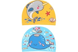 CUHZA Gorro de natación para niños, 2 unidades, gorro de natación impermeable, gorro de natación cómodo para niños pequeños, gorro de baño, gorro de natación para niños y niñas, gorro de 1 a 8 años