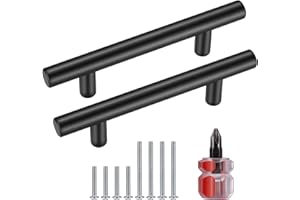 Yibaijia 4 Pcs Black Kitchen Cupboard Handles, Cabinet Door Pulls Handles, T Bar Handles Knobs, Stainless Steel Wardrobe Drawer Dresser Door Gate Handles, with Screwdriver and Screws (30x76x127mm)