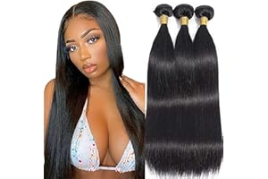 Heiowuio Brazilian Remy Human Hair Bundles Extension 1B Natural Black Color Straight Unprocessed Cabello Humano Tissage Brazilianne Real Human Hair 3 Bundles Total 300G 18 18 18 Inch