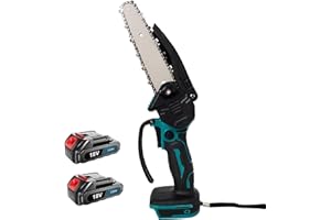 ALBESSULI Mini Chainsaw, Electric 6-Inch Cordless Chainsaw with 2*3000mah Rechargeable Batteries and Charger, Safety Lock, Portable Handheld for Pruning Trees Branches Wood Cutting