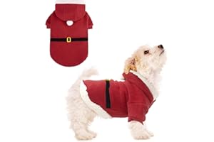 EXPAWLORER Hunde-Weihnachtsoutfit – Weihnachtsmann-Weihnachtskostüm, Haustier-Winter-Weihnachts-Kapuzenmantel, Welpen-Feiertagsparty-Kleidung für kleine, mittelgroße Hunde, klein