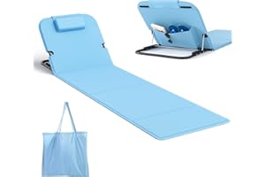 WildFun 165 X 55 cm Chaise de Plage Pliante Portable avec Sac de Transport, chaises de Plage à Haut Dossier en Maille pour Adultes, Chaise pour l'extérieur, Le Camping, Le Barbecue (1pcs, Bleu)
