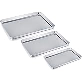 Baking Pan Set of 3, Stainless Steel Baking Tray Sheet Professional, Non Toxic & Healthy, Mirror Finish & Rust Free, Easy Cle