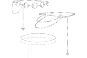 Otuuz 3 Cinture a Vita in Metallo Catena Girovita Catenina Multistrato con Nappa Lunga per Ventre Cinta a Catena con Stella Luna Sole Catenella Dorata con Perle Gioielli per Donna Ragazza
