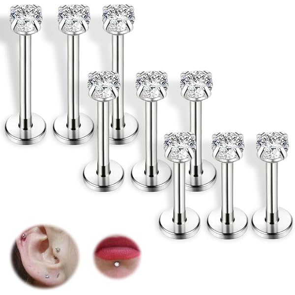 IKOPFLN 4 Paia 16G Cartilagine Helix Orecchini per Donna Uomo,Piercing Orecchio 316L Acciaio Inox Piercing Naso Brillantino Piercing Labbro Piercing Helix - Argento
