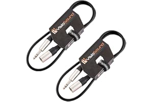 VisioSound 2 x Male XLR to 6.35mm Stereo Jack Lead/Balanced Signal Patch Cable / 2 Pack 1m Black/Black