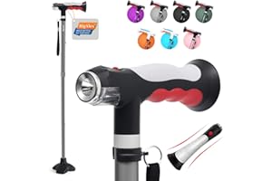 BigAlex Gehstock mit Zwei Leuchten für Damen und Herren, Faltbare Gehstöcke mit Rutschfester Quad-Basis für Stabil, Klappbar, Höhenverstellbar, Aufstehhilfe, Gehhilfe Stock für Senioren & Erwachsene