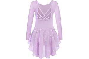 Arshiner Ballettkleidung Mädchen 2-10 Jahre Ballettkleid Langarm Kinder Ballett Tanzkleid Rückenfrei Baumwolle Ballettanzug Tanzbody mit Ballettrock Tutu