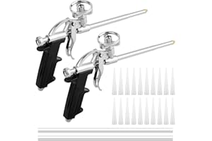 QOUBNIC Pistola Espuma, Pistola de Espuma Expansible Espuma Poliuretano con 22 Boquillas, pistola de espuma de construcción para Trabajos de Calafateado y Sellado