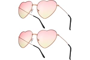 ALTcompluser Pack of 2 Heart Sunglasses, Hippie Glasses, Retro Costume Glasses for Children, Men, Women, ‘60s, ‘70s, ‘80s, ‘90s Parties, Hippie Chic, Dress Accessories (Yellow)