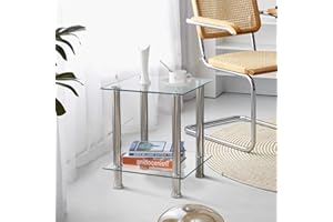 ‎GOLDFAN GOLDFAN Beistelltisch aus Glas Kleiner Couchtisch Quadratischer Wohnzimmertisch Nachttisch Glastisch