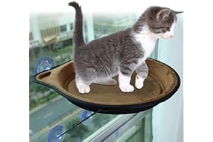 SMANDY Gato Ventana Montado Cama Sol Asiento Ventana Hamaca Percha Cojín Cama Estante Colgante Asiento Gato para Tomar el Sol Hamaca Ventosa Colgar Nido Casa de Mascotas(Café)