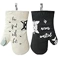 kuou Cat Oven Glove, Heat Resistant Oven Mitt, Non-slip Kitchen Gloves for Cooking Pot Holder Grilling BBQ Baking (Black and White)