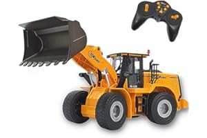 Top Race Camion Giocattolo a 9 Canali, Caricatore Frontale con Telecomando per Uso Pesante, Trattore da Costruzione con Telecomando RC con Luci e Suoni Pala in Metallo da 2,4 Ghz