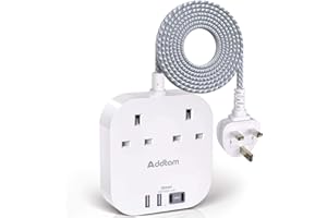 ADDTAM Extension Lead, Power Strips with 2 Way Outlets 4 (4.5A, 2 Type C and 2 USB-A Port) Surge Protection Plug Extension Socket with 1.6M Braided cord for Home Office