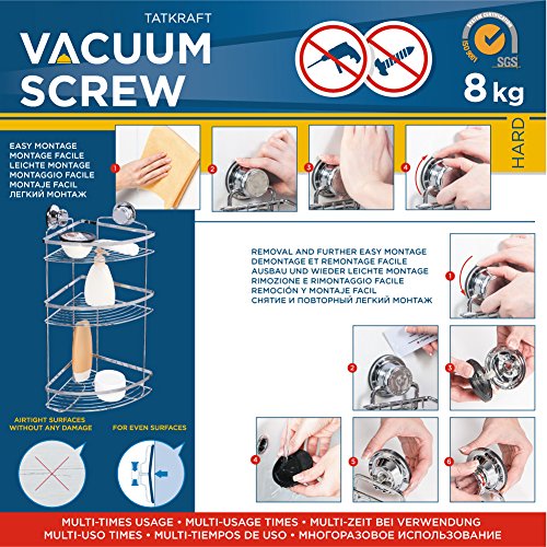 Tatkraft Vacuum Screw HARD Gunter Eckregal 3 Etagen Dusche Badewanne Rostfrei Stahl Verchromt 30.5X22X55 cm 2 Saugschrauben - 3