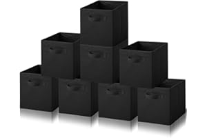 Amazing Tour 8 PCS Cube Storage Boxes 27x27x27 Foldable Fabric with Handles Collapsible for Home Office Nursery Organiser - Clothes Basket Containers, Black