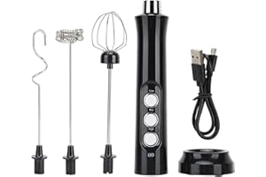 RUNQIN OUTDOOR Espumador Leche USB Recargable Eléctrico 3 Velocidades, Batidora Espuma Mano Acero Inoxidable 3 Cabezales Batidores,Batidor Mini Moderno para Espumar Café/Capuchino/Batir Huevos/Mezclar/Matcha/colacao
