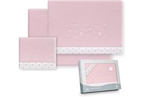 Interbaby - Juego Sabanas Carrito Bebe 40x80 Poliester 100% | Sabana Cuna Coralina, Cálida | Incluye Sabana Bajera, Encimera y Funda de Almohada | Ideal para Invierno | Estrellas Luna Rosa