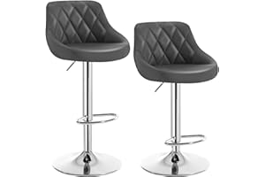 WOLTU 2X Taburete de Bar con Respaldo Cuero Sintético Taburetes Alto Cocina Regulable en Altura Gris BH23gr-2