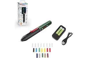 Bosch Home and Garden Pistolet à colle chaude sans-fil Bosch - Gluey Evergreen (Livré avec 20 x mini-sticks de colle, 2 x batteries rechargeables et 1 chargeur USB), 06032A2100