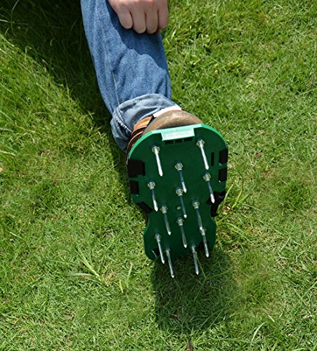 Kitclan 4 Riemen Rasenlüfter Schuhe, Rasenbelüfter Sandalen 5 cm Lange Bodennägeln für Haus und Garten (1 Paar ) Grün - 8