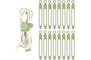 TamBee Cable Ties Reusable Silicone Cable Straps 16pcs Cable Wire Ties Cable Cord Organizers for Earphone Phone Charger Audio Cable Computer (16Pcs, Green)