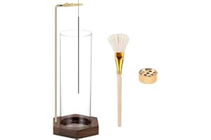 ASMPCUE Porta Incenso per Bastoncini, Dotato di un Profumato Raccoglicenere in Vetro Rimovibile, Spazzola per Pulizia e Porta Bastoncini di Incenso in Ottone per Yoga, Meditazione(Esagoni + Cerchi)