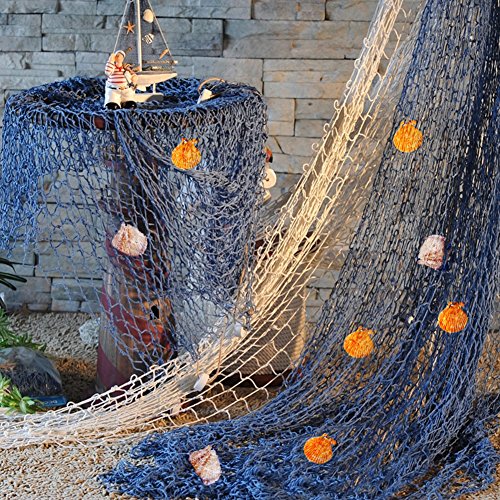 SECOWEL Deko Fischernetz Maritime Dekoration Fotografie Prop mit Farbigen Muscheln Blau (150 x 200 cm) - 7