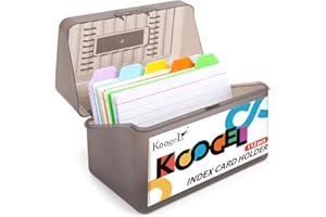 Koogel 3x5 Flashcards Revision Index Card Storage Box, Organiser Case with 10 Plastic Dividers and 100 Ruled Index Cards for Office School Study