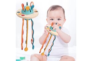 SHAVINGFUN Juguetes Montessori Bebes 6-12 Meses,UFO Silicona De Grado Alimenticio Tirar De La Cuerda Juguetes Para La Dentición Del Bebé,Juguetes Niños 1 Años Educativos Juguetes Sensoriales Bebe Para