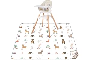 CLYMENE Splat Mat for Under High Chair | 51x51 Inch Anti-Slip Baby Splash Mat | Waterproof & Washable Spill Mat for Highchair Floor and Infant Play (Woodland Tale)