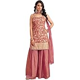 Xomantic Fashion Womens Purple Color Banarasi Silk Kurta Sharara Set