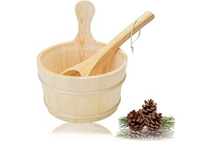 MOCOLI Sauna Eimer, 4L Sauna 3-teilig Komplett Set Sauna Eimer mit Kelle Hochwertigem Finnischen Kiefern Holz Sauna Zubehör Saunakübel Aufgusseimer mit Kunstoffaufsatz(Sauna Eimer+Kelle+Kunststoffaufsatz)